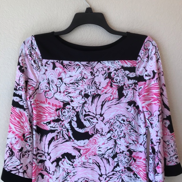 Indication ECI Pink Floral Shift Dress Size Medium All Over Print Bell Sleeve - Picture 3 of 8